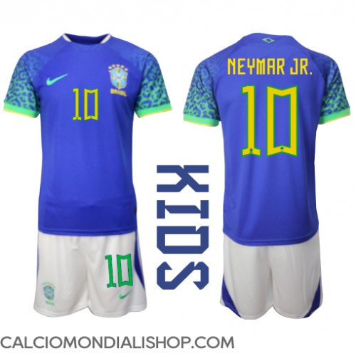 Maglie da calcio Brasile Neymar Jr #10 Seconda Maglia Bambino Mondiali 2022 Manica Corta (+ Pantaloni corti)